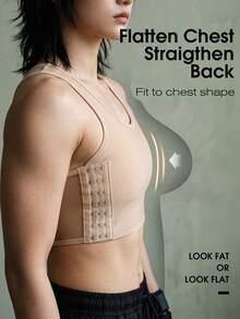 1pc Women Chest Binder, Microshaping Camisole Top, Trans FTM Binder, Adjustable Seamless Compression Vest For Large Bust - Apricot - View 6