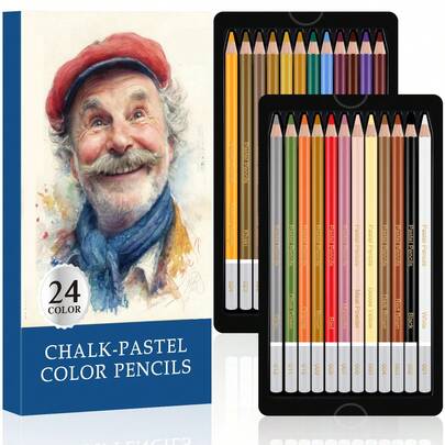 24 Premium Colored Charcoal Pencils Drawing Set,Quality Pastel Chalk Pencils,Color Charcoal Pencils,For Coloring,Sketching,Drawing, Layering & Blending For Artists