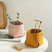 1pc Multifunctional Faux Leather Desktop Storage Box - Fashionable Cosmetic & Stationery Organizer, Stackable Design, Storage Rack Basket - View 4