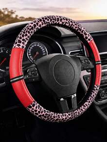 Leopard Print Rhinestone Shiny Steering Wheel Cover, Non-Slip Rubber Inner Ring PU Leather Car Accessory, Suitable For Women And Girls, Vintage Breathable Grip Protective Cover, Universal 15 Inch, Car Interior Accessory - Leopard Print With Diamonds - View 24