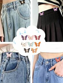 8/4/1pc Butterfly Waist Tightening Buckle, Pearl Butterfly Waist Button, Adjustable Jeans Button Pin, Detachable Metal Clip Buckle, Suitable For Pants, Skirts, Bags - Multicolor - View 7