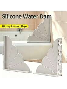 1pc Bathtub Splash Guard With Suction Cups, Corner Water Barrier For Bathtub, Sink & Shower, Reusable Anti-Splash Water Stop Panel - A - View 1