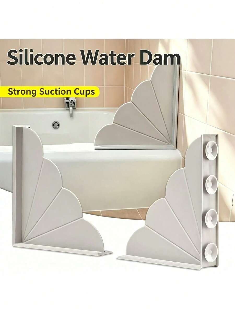 1pc Bathtub Splash Guard With Suction Cups, Corner Water Barrier For Bathtub, Sink & Shower, Reusable Anti-Splash Water Stop Panel - A - View 1