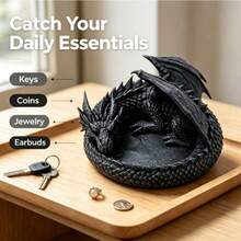 3D Printed Dragon Figurine Storage - Gothic Dark Fantasy - Dragon Statue - Key & Coin Holder - Unique Desktop Decor - Decorative Ornament - Gothic Style - Dragon Lover - Vintage Black Dragon - Realistic Texture - Multicolor - View 4