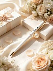 1pc Personalized Pearl Metal Ballpoint Pen, Customizable Engraved Ballpoint Pen, White Pearl, Optional With Pen Box, Wedding Guest Book Pen, Bridal Shower Bridesmaid Gift, Customized Wedding Signature Pen - Sets - View 3