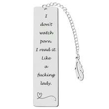 Metal Bookmark Gift, Engraved Stainless Steel Leaf Pendant Bookmark With "I Read It Like A Fking Lady" - A - View 6