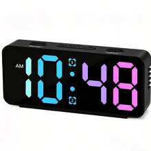 Digital LED Alarm Clock With 15 RGB Color Modes, Large Mirror Display Dual Alarms, Adjustable Brightness, Plug-In Desk Clock With Memory Backup, Electronic Clock For Bedroom Office Tabletop Decor - 1PC - View 6