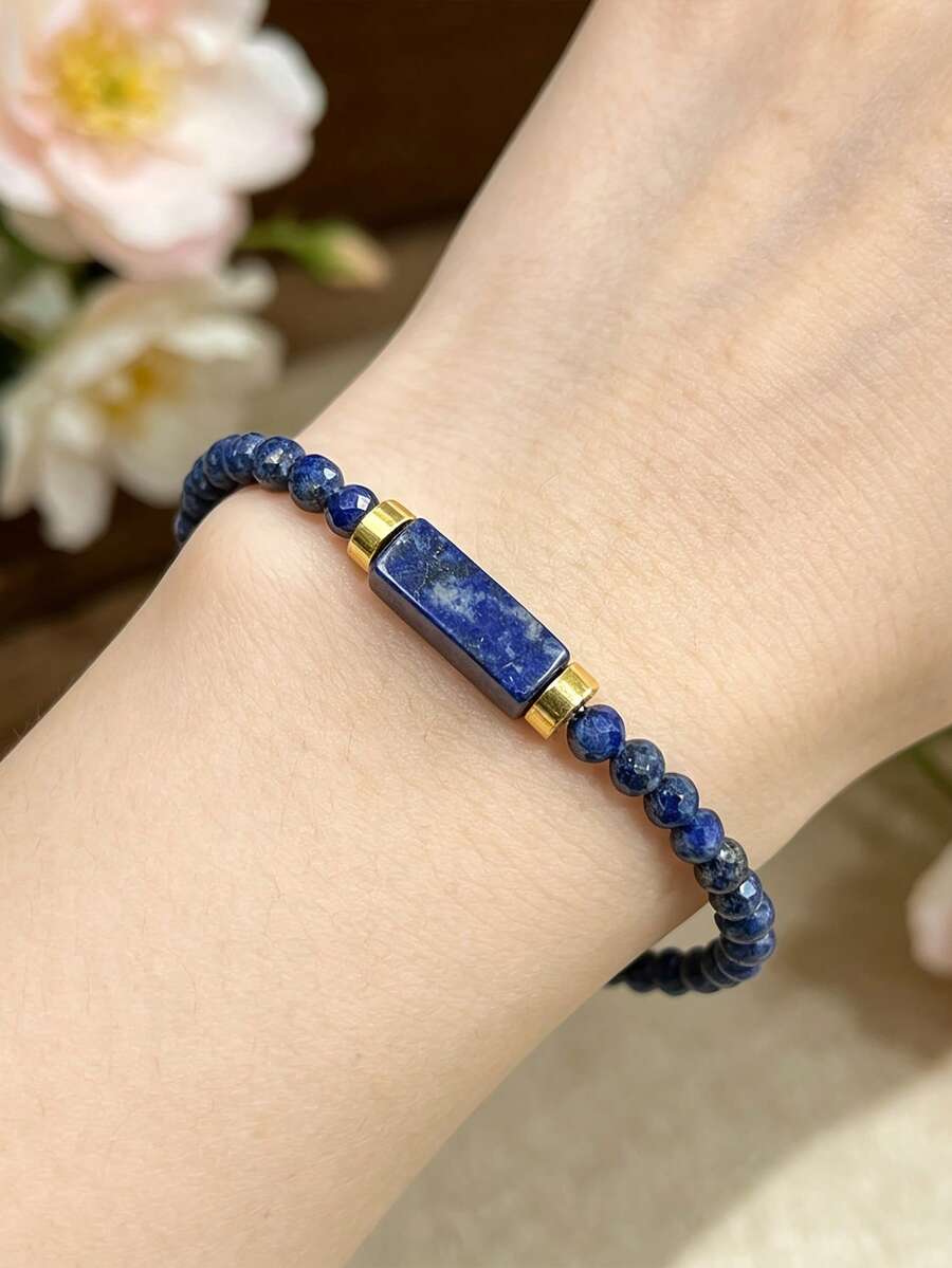 YAUKIA Vòng tay may mắn đá Lapis Lazuli tự nhiên, trang sức xếp lớp phong cách Boho tối giản, phù hợp đeo hàng ngày, mang lại năng lượng, bảo vệ và hài hòa, quà tặng đeo hàng ngày - Nhiều màu - Xem 1
