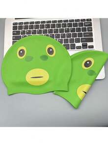1pc Adult Funny Green Monster Swim Cap, Silicone Ear Protection Waterproof Non-Tight Fit Personalized Fun Swimming Gear - Green - View 1