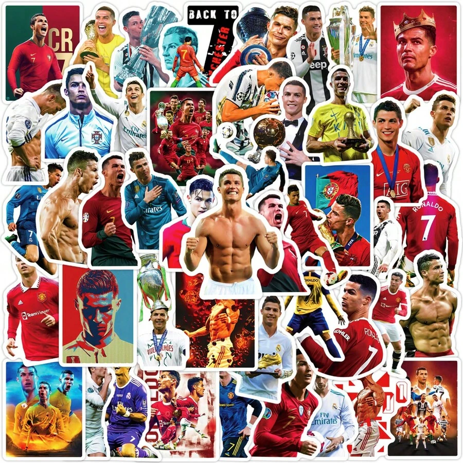FIFA 50 قطعة ملصقات كرة قدم كريستيانو رونالدو من فيفا، قميص رقم 7، كؤوس، أنماط حركة المباراة والاحتفال، مناسبة لألبومات الصور والمجلات وعشاق كرة القدم - متعدد الألوان - مشاهدة 1