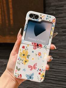 1pc Fashionable, Simple And Cute Skin Feel PC Material Cute Flower Butterfly Elementfolding Phone Case, Protecting And Preventing Falling For: SamsungGalaxy Zflip 3/Zflip 4/Zflip 5/Zflip 6/Zflip 7/Zflip 8/ Lazar 60/ Razr 50/ Razr 70/Galaxy Z Flip7 FE - White - View 9