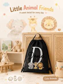 Customized Wildlife Zoo Animal Name Drawstring Bag - Personalized Zoo Text Backpack, Suitable For Picnic, Unique Gift Bag, Can Be Used As Birthday Party, Baby Shower Gift And Customized Birthday Gift - Multicolor - View 3
