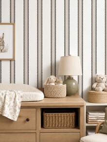 SUPSTICKER Retro Boho Scalloped Stripe Wallpaper, Removable Matte Finish, 40x120cm/40x300cm, For Bedroom, Living Room & Entryway - 1PC - View 11