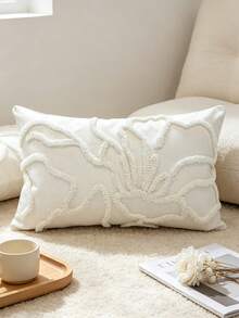 1件白色花卉刺繡枕套，3D簇絨刺繡靠墊套，居家沙發裝飾枕套，公寓枕套，床上用品配件 - 白色 - 查看 5