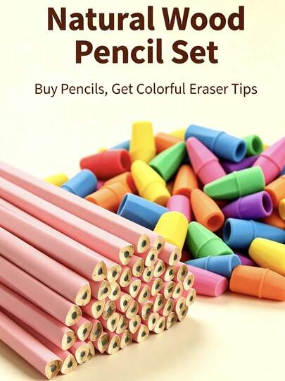 50/40/20pcs Pink Triangular Pencil Set With Colored Pencil Tip Eraser, 2-In-1 Protective Cap, Wood, No-Break Lead, HB Pencils For Students Writing And Sketching, Back To School Essential, Bulk Pack For Classroom Purchase