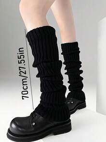 1 Pair Black/2 Pairs Black & White Fashionable Women's Ruffle Loose Leg Warmers, Comfortable & Warm, Suitable For Autumn/Winter - Multicolor - View 17