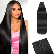 7Pcs Clip In Hair Extensions Real Human Hair Natural Black Straight Seamless Invisible Double Weft With Reusable Comfortable Secure Clip Ins For Women Can Be Styled For Daily - Natural Black - View 13