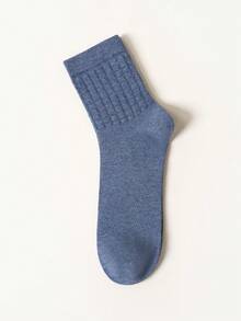 5/6 Pairs Men Cotton Grid Jacquard Crew Socks, Breathable Moisture‑Wicking Mid‑Calf Socks, Solid Color Soft Ribbed Cuff Casual Daily Socks For Men - Multicolor - View 8