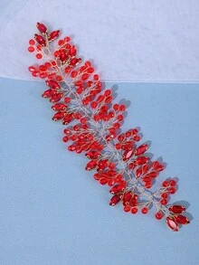 優雅紅色水滴形水鑽新娘髮箍 女款新娘髮飾 適用正式婚禮、單身派對 - 紅色 - 查看 3