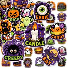50Pcs Cute Cartoon Halloween Stickers, Glowing Ghost, Bat, Clown & Black Cat Pattern, Waterproof Vinyl Stickers For Water Bottle, Laptop, Journal Decor - Multicolor - View 2