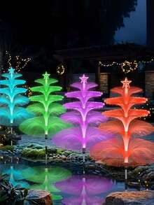 1pc Solar Garden Light, 7 Color Changing, Outdoor Waterproof Single/Double/Triple Layer Jellyfish Solar Flower Light, For Garden Decor, Yard Decor, Outdoor Decor, Halloween, Christmas, Thanksgiving Gift - Multicolor - View 9