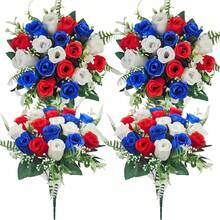2pcs Artificial Cemetery Flowers, Memorial Rose Bouquet, Weather-Resistant Outdoor Floral Decor, Suitable For Tombstone, Cemetery, Garden, Patio, Porch, Yard And Home Decoration - Multicolor - View 20