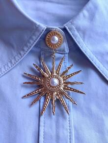 1pc/2pcs Elegant Sun Pendant Shirt Button Cover, Clip-On Button Cap, Fashion Crystal Cufflink Cover - Gold - View 4