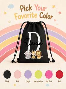 Customized Wildlife Zoo Animal Name Drawstring Bag - Personalized Zoo Text Backpack, Suitable For Picnic, Unique Gift Bag, Can Be Used As Birthday Party, Baby Shower Gift And Customized Birthday Gift - Multicolor - View 8