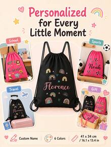Customized Wildlife Zoo Animal Name Drawstring Bag - Personalized Zoo Text Backpack, Suitable For Picnic, Unique Gift Bag, Can Be Used As Birthday Party, Baby Shower Gift And Customized Birthday Gift - Multicolor - View 8