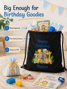 Tas Serut Nama Hewan Kebun Binatang Liar yang Disesuaikan - Ransel Teks Kebun Binatang yang Dipersonalisasi, Cocok untuk Piknik, Tas Hadiah Unik, Dapat Digunakan sebagai Hadiah Pesta Ulang Tahun, Hadiah Baby Shower, dan Hadiah Ulang Tahun yang Dipersonalisasi - MultiWarna - View 2