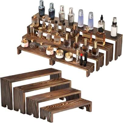 CN. 4 Set Wooden Tiered Riser Display Stands For Vendor Events,Stackable Wooden Cupcake Display Stand,Dessert Table Display Set Risers For Decor,Vendor Booth Display Items,Display Risers For Party