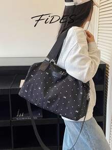 1件新款女式時尚旅行包，波點蝴蝶結清新百搭優雅熱門，適合短途旅行與健身，大容量精緻包 - 黑色 - 查看 6
