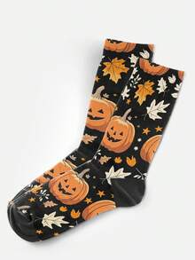 Calcetines para hombre con estampado 360°, estilo callejero, patrones de linterna de calabaza de Halloween, gato negro, murciélago, calcetines coloridos y divertidos, adecuados para uso diario, festividades y ocasiones de fiesta - Negro - Ver 8