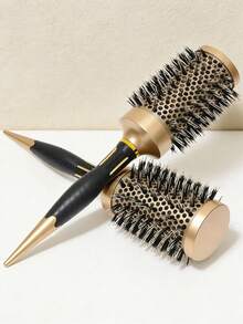 Gold Pointed Tail Aluminum Tube Ceramic Round Brush, For Styling, Volumizing And Curling; Heat-Conductive And Air-Purifying Hair Brush - Multicolor - View 4
