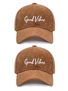 1pc/2pcs Vintage Corduroy Baseball Cap For Women, Printed With "Good Vibes" Letter, Adjustable Strap, Spring/Autumn Street Style Hat - Multicolor - View 13