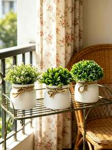3pcs/1pc Mini Realistic Artificial Potted Plants With Pot, Small Spring Faux Plants, Mini Plastic Green Grass Trimmed Shrub, Suitable For Office Desk Decor, Wedding Favors, Bridal Shower Decoration, Home Office Decor Centerpiece - Multicolor - View 3