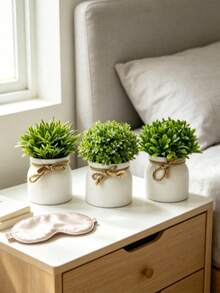 3pcs/1pc Mini Realistic Artificial Potted Plants With Pot, Small Spring Faux Plants, Mini Plastic Green Grass Trimmed Shrub, Suitable For Office Desk Decor, Wedding Favors, Bridal Shower Decoration, Home Office Decor Centerpiece - Multicolor - View 4