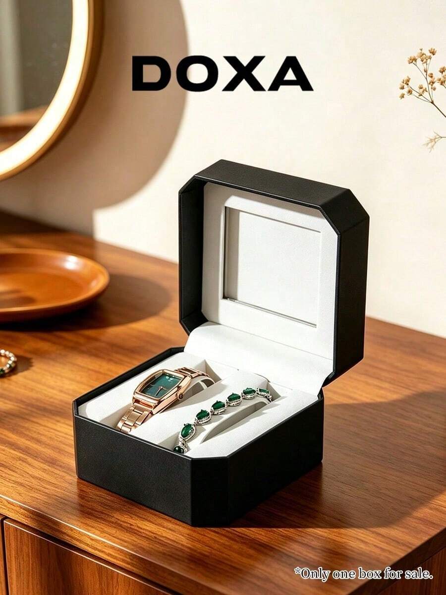 DOXA Black Angular Flip Top Jewelry Storage Box With Dual Compartments, Padded Lining And Slot Dividers, Luxury Birthday Anniversary Gift Box - Black - View 1