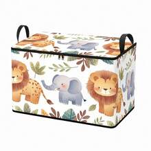 1pc Cute Jungle Wild Animal Print Fabric Storage Box, Foldable Zipper Storage Bin With Dual Handles, Suitable For Wardrobe And Bedroom Shelf Home Storage Container - Multicolor - View 9