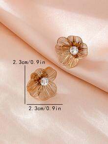 1 Pair Elegant Exquisite Gold Metal Hollow Brushed Rhinestone Flower Women's Ear Clips, Perfect For Daily Wear And Dates, Suitable For Office Wear Women's Jewelry - Yellow Gold - View 2