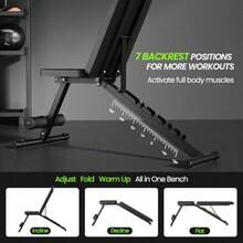 Free Shipping Adjustable Weight Bench For Home Gym, Foldable Workout Bench For Full Body Fitness Dumbbell Exercise, 600LBS Incline Decline Flat Bench With Resistance Bands For Strength Training - Black - View 3