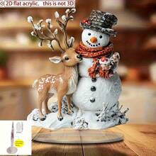 2D Flat, 2D, Decoration, Universal, Home & Living, 1 Piece Set, 2D Flat Bohemian Style Acrylic Snowman And Deer Decor, Multi-Functional Winter Theme Home, Bedroom, Garden - A - View 2