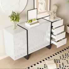 Sideboard Black With Storage With Drawers With Doors Made Of Wood For Dining Room And Living Room - Black and White - View 7