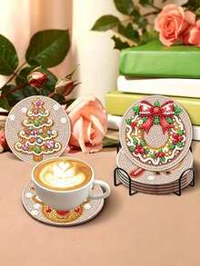 8/16pcs Winter Christmas Diamond Coaster Painting Set - Winter Christmas Pattern, Non-Slip Round Coasters, DIY Mosaic Handmade Full Round Crystal Rhinestone Heat-Resistant Coasters, Kitchen & Dining Room Decor, Suitable For Home Life, Handmade Gift, Christmas Gift - A - View 5