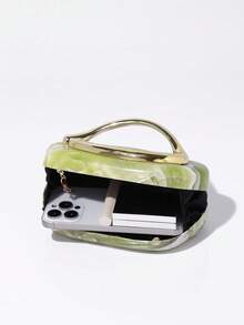 Bolso de mano de noche para mujer, patrón de remolino de mármol verde, asa en forma de C dorada, bolso de mano portátil de carcasa dura moderno, adecuado para discoteca, fiesta y baile - Verde - Ver 9