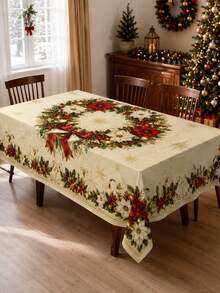 1 chiếc khăn trải bàn hoa Giáng Sinh thanh lịch, khăn trải bàn hình chữ nhật bằng polyester với họa tiết vòng hoa trung tâm, hoa trạng nguyên, ruy băng vàng và quả thông, phù hợp trang trí nhà bếp, trang trí nhà cửa, trang trí phòng, trang trí Giáng Sinh tại gia và trang trí lớp học - Nhiều màu - Xem 19