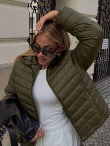 Risissida Women's Autumn Minimalist Hooded Cape-Style Jacket - No Zipper Design, Practical Pockets Winter - Green - View 1