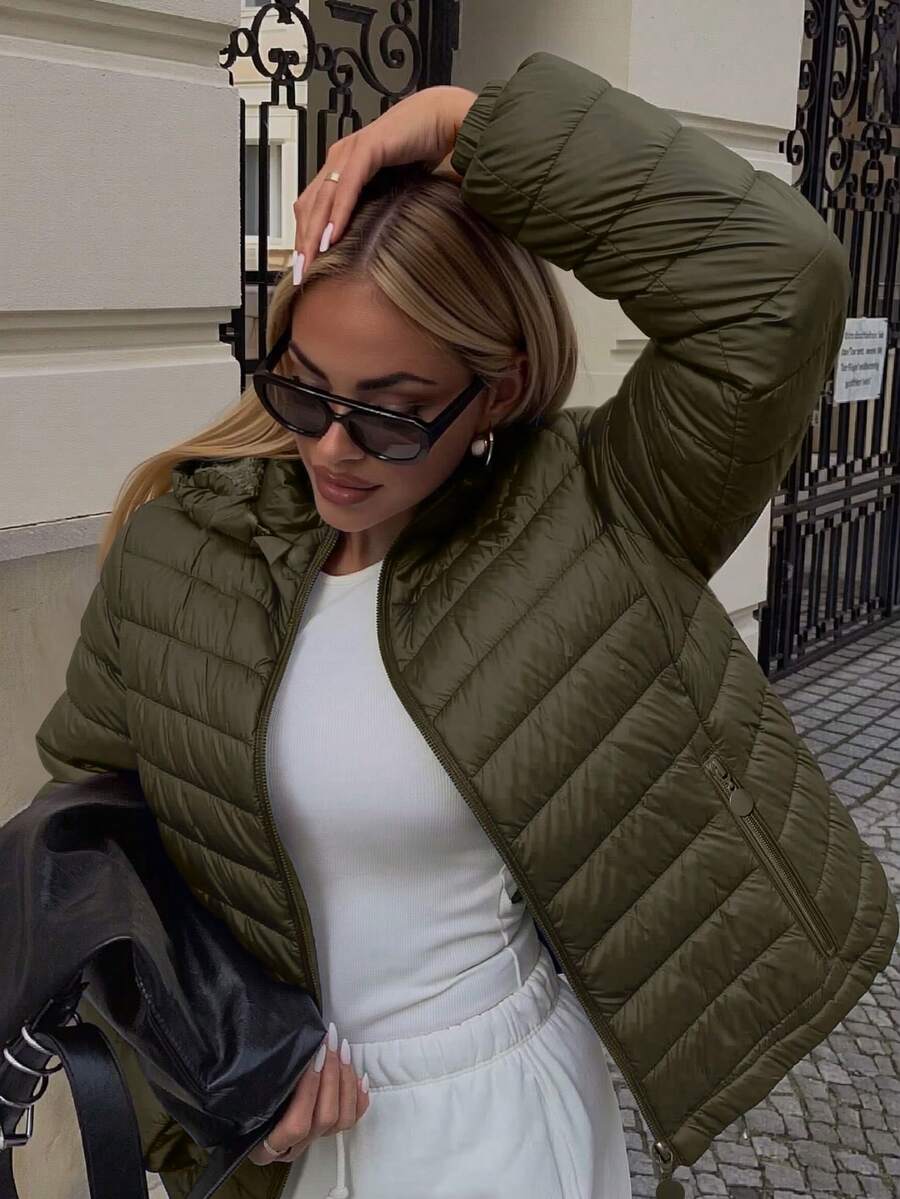 Risissida Women's Autumn Minimalist Hooded Cape-Style Jacket - No Zipper Design, Practical Pockets Winter - Green - View 1