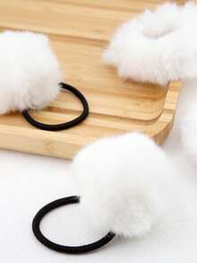 6pcs/Pack Women's 6cm White Pom Pom Hair Scrunchies For Daily Use - Black and White - View 4