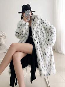 优雅女士长款仿皮草外套，蓬松保暖，冬季外套，带领，常规袖长，配有方便口袋，宽松版型 - 多色 - 查看 4